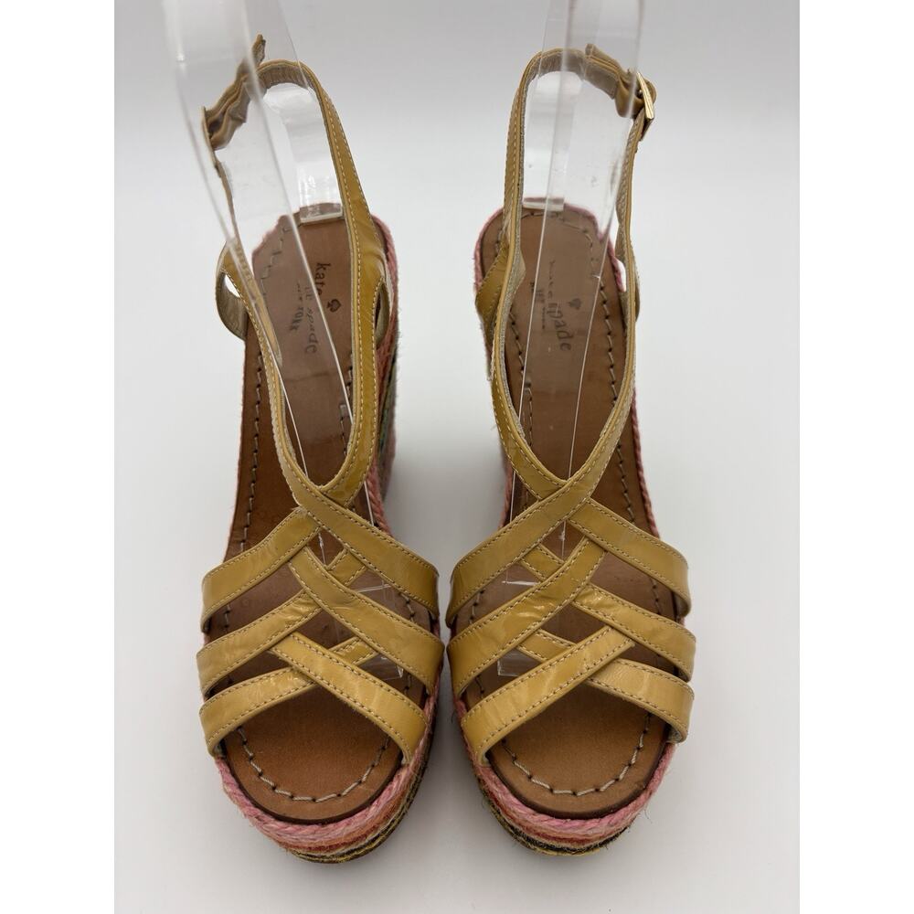 Kate Spade Lindsay Platform Wedge Rainbow Espadrille Sandal Gold Patent Size 6 - Picture 2 of 16